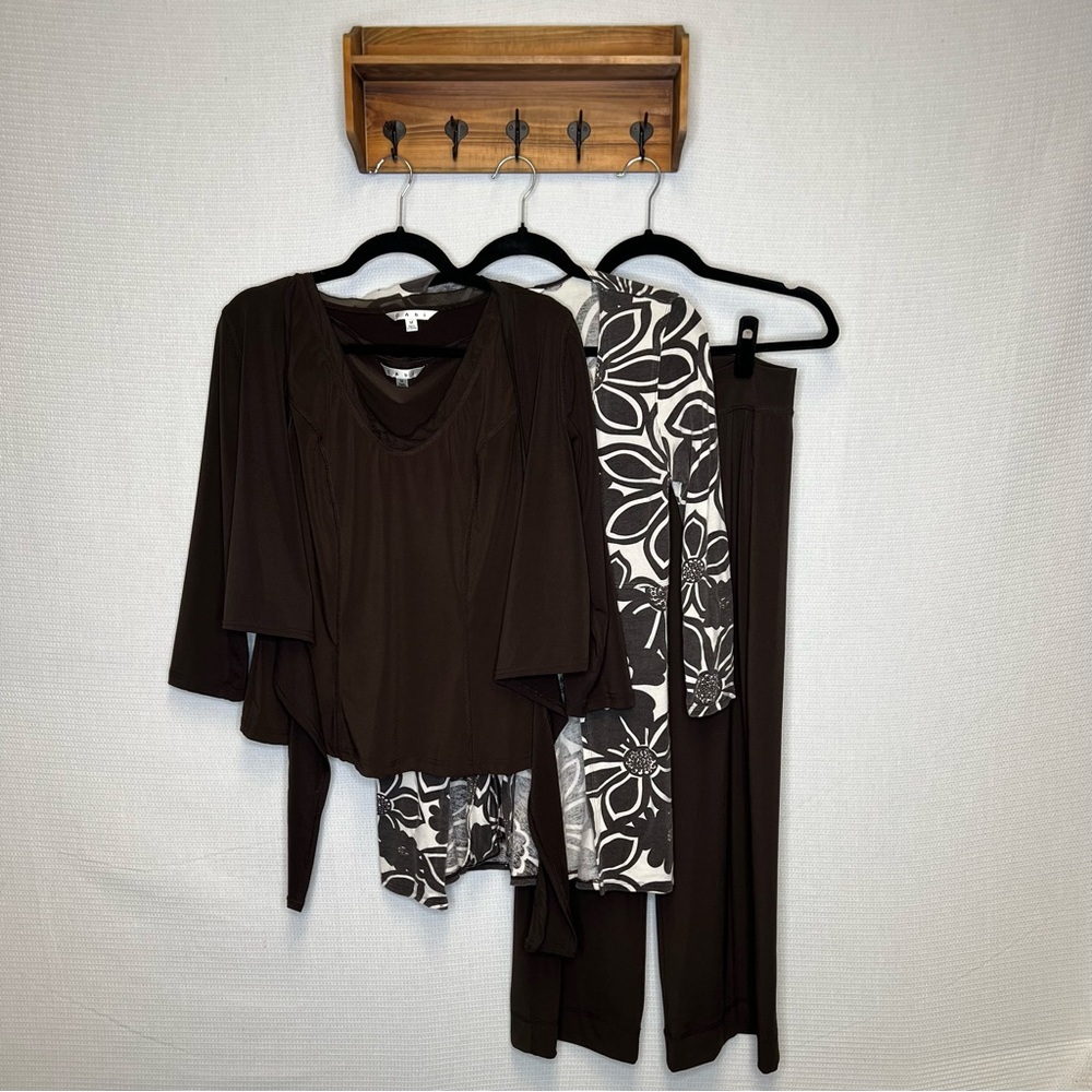 CAbi | Brown Top Pants Cardigan Shaw 4 Piece Set Tank‎ 2000s VTG Y2K